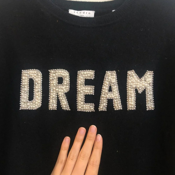 NEW Sandro Paris Dream Pearl Wool Cashmere Blend Tight Knit Black Sweater S NWT - Picture 4 of 8